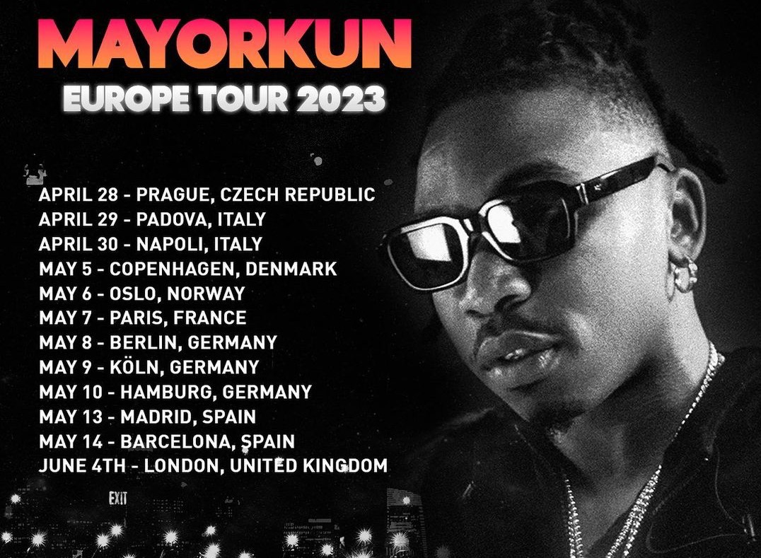Mayorkun European Tour: 12 cities